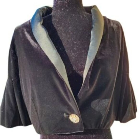 Evening Cocktail Wedding Velvet Crystal Jacket Cardigan Coat Bolero Cover Cape - Picture 7 of 16